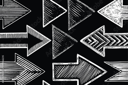 Vector hand drawn arrow icon set Grunge marker line scribbles Handmade curve brush strokes