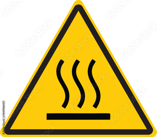 triangular warning sign with wavy lines indicating hot surface hazard