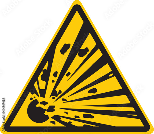triangular warning sign with explosion graphic indicating hazard from explosive materials