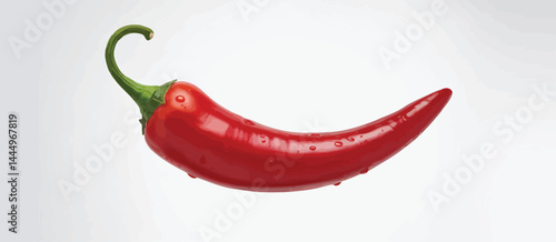 Single Red Chili Pepper with Water Droplets on White Background