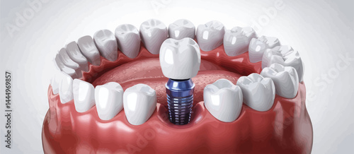 Dental Implant Procedure Showing Tooth Crown and Implant