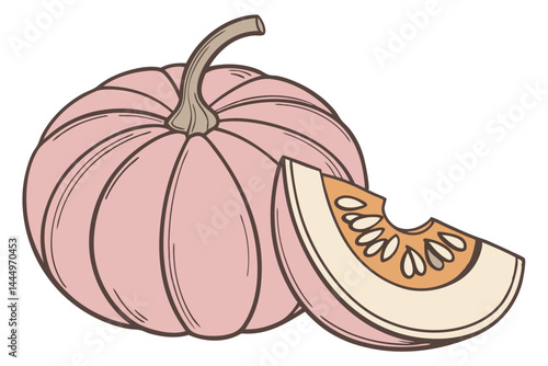 105 Pink pumpkin, vibrant hue, smooth texture, autumn harvest, unique variety, studio lighting, white background, photorealistic, high-resolution, detailed, farm-fresh produce, seasonal gourd, decorat