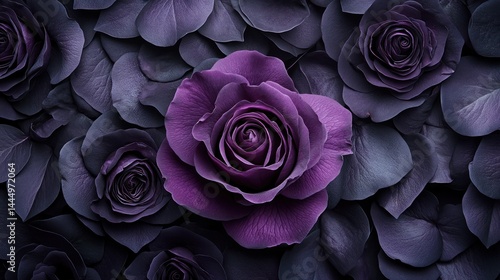 Wallpaper Mural Arrangement of Deep Purple Roses and Petals Creating a Moody Still Life Torontodigital.ca