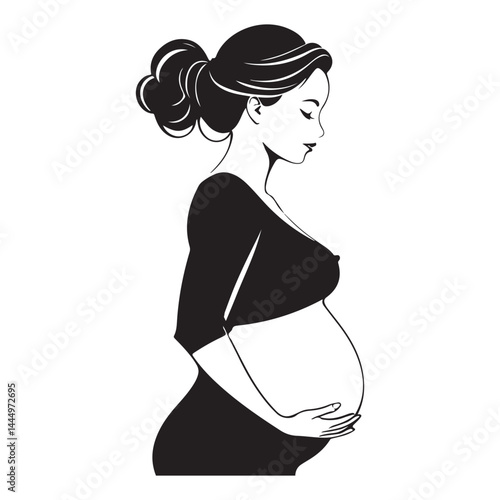 Pregnant woman silhouette embodies the beauty of expectant motherhood, lovingly holding her growing belly 