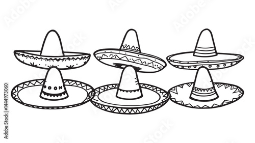 Mexican sombrero line art illustration showcasing cultural traditional headwear