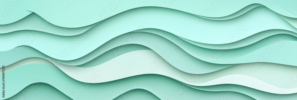 Aesthetic Paper Cut Waves Background In Teal. Elegant Abstract Layered Design With Serene Concept Aesthetic Paper Cut Waves Background In Teal. Elegant Abstract Layered Design With Serene Concept