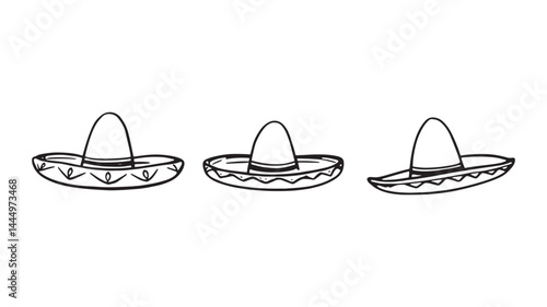 Mexican sombrero line art illustration showcasing cultural traditional headwear