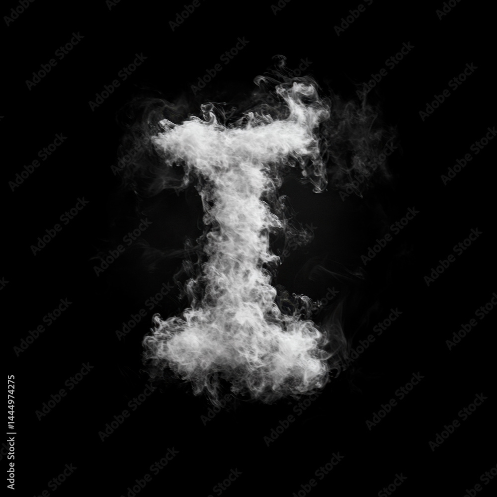 Fototapeta premium Curling Smoke Letter I Overlay - Elegant Smoke Text Effect for Mystical Designs. Perfect for Dark, Gothic and Fantasy Projects.