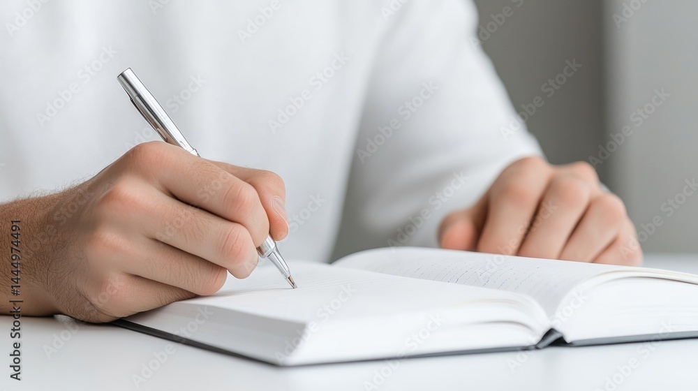 Close-up of person writing in a notebook Close-up of person writing in a notebook