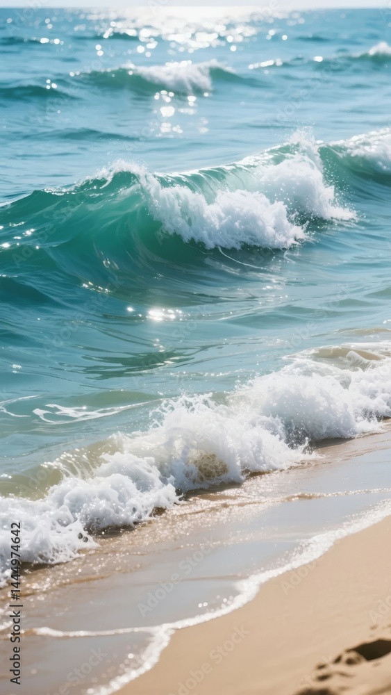 Fototapeta premium Waves crashing onto a sandy beach