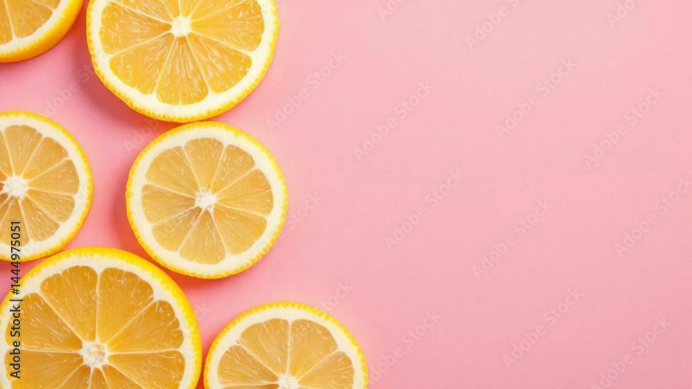 Slices of lemon on pink background.
