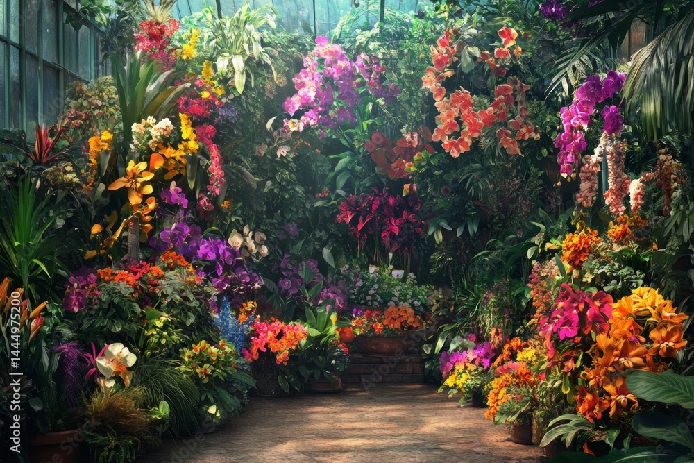 custom made wallpaper toronto digitalLush greenhouse filled with vibrant tropical flowers and plants