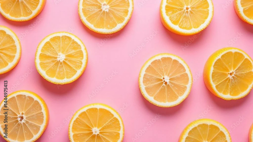 Slices of lemon on pink background.