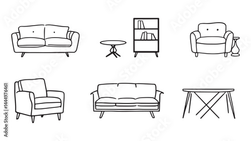 Modern interior furniture line art inspired by contemporary design trends