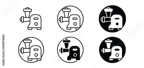 Meat Grinder Icon Set Black and White Variations