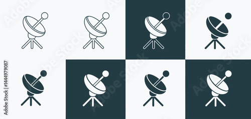 Satellite Dish Icons Set Communication Technology Graphics