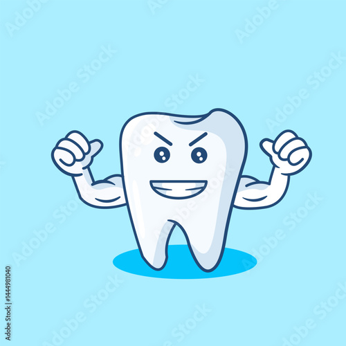 Strong Tooth Cartoon Character Vector Illustration 