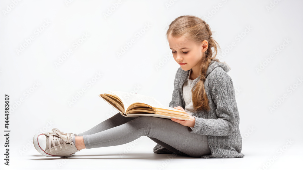 An eye-catching stock photo of curious young girl reading on floor, ideal for creative, commercial, or editorial purposes. An eye-catching stock photo of curious young girl reading on floor, ideal for creative, commercial, or editorial purposes.