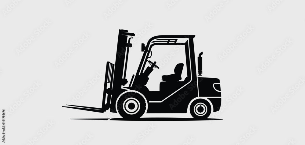 Naklejka premium Black Silhouette of a Modern Forklift Truck