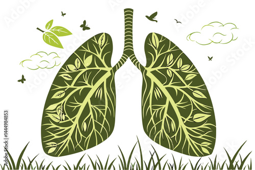 4 Green lungs, grass-covered organs, environmental health concept, surreal medical illustration, vibrant lime color, anatomical art, eco-friendly body, sustainability metaphor, organic texture, nature