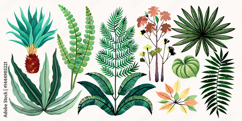 Fototapeta premium Tropical botanical plant set 