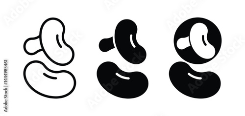 Cashew Nuts Icon Set Black and White Illustrations