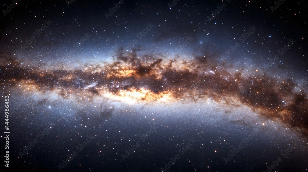 Naklejka premium Majestic cosmic view of a stunning galaxy filled with brilliant stars and nebulae a breathtaking celestial panorama