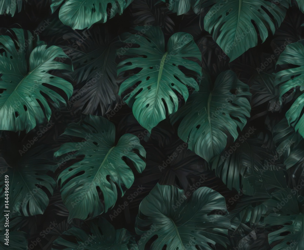 Fototapeta premium Bold black & emerald green tropical leaf abstract, exotic pattern , vibrant, pattern