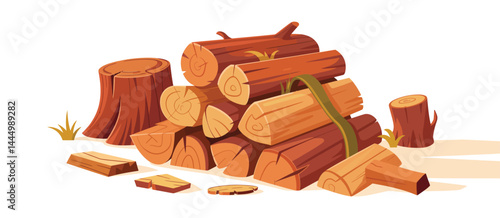 Pile of Wooden Logs and Tree Stumps Illustration