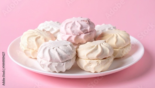 Wallpaper Mural Marshmallows on a plate on a pink background Torontodigital.ca