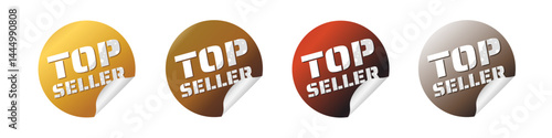 Top Seller – glossy stickers: gold, silver, copper – vector illustration