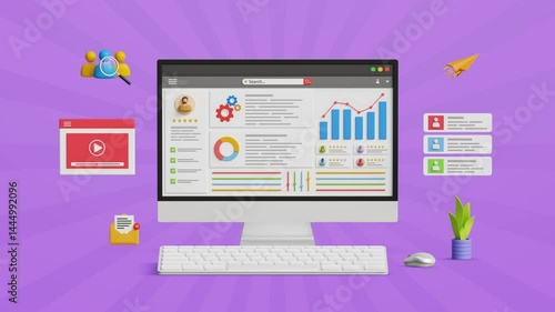 Wallpaper Mural Business data analytics graph dashboard, automation technology. Dashboard of sales data, marketing and statistics report. KPI insights, CRM on computer. 4K 3D animation Torontodigital.ca