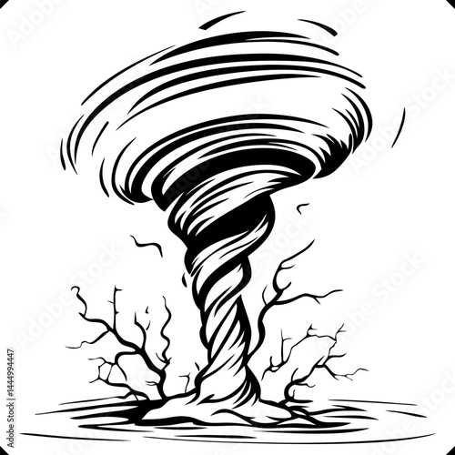 Flat vector illustration of black tornado on the white background. Vector EPS 10