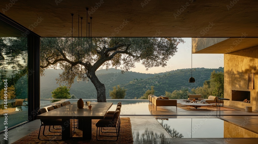 A luxurious dining room with stunning views of nature A luxurious dining room with stunning views of nature