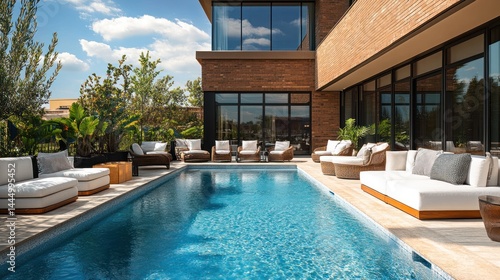 Wallpaper Mural Captivating pool area oasis with stylish furnishings and serene ambience in modern home Torontodigital.ca