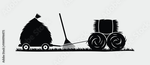 Hay Bales Farm Cart Rake Silhouette Illustration