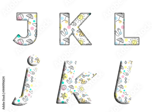 Vintage Floral Pattern Design J, K, L  word alphabet letter text english font  