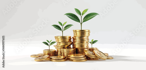 Growing Money Concept with Gold Coins and Plants