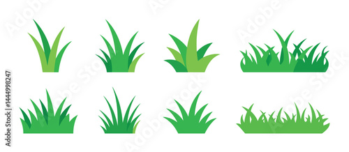 Collection of Eight Green Grass Blades Illustrations