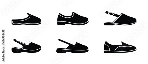 Six Different Styles of Simple Black Shoes Icons