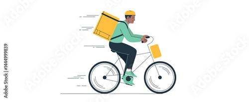 Fast Delivery Service Cyclist Riding Bicycle with Package