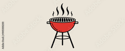 Red Kettle Grill Icon Summertime Barbecue Cooking