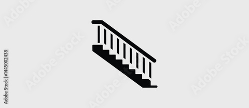 Simple Black Staircase Icon with Railing for Interior Design