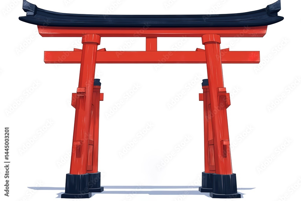 Traditional Japanese Torii Gate Isolated on White Background, Asian Architecture Traditional Japanese Torii Gate Isolated on White Background, Asian Architecture