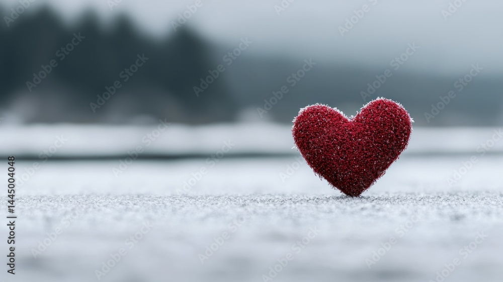 Obraz premium A Red Heart Covered In Frost Lies On The Snowy Ground