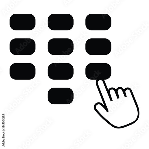 Human hand is dialing the number on a keypad, dial keypad icon vector. Dial icon vector illustration. ATM dial, call dial and more vector icon. 