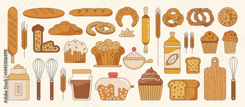 Assorted Baked Goods and Bakery Ingredients Illustration