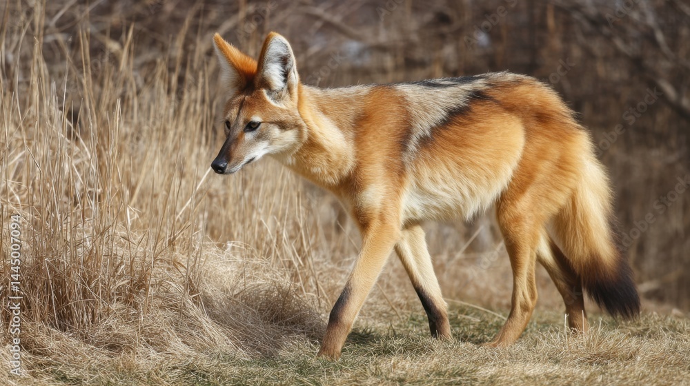 Fototapeta premium Maned Wolf Stroll in Tall Grass