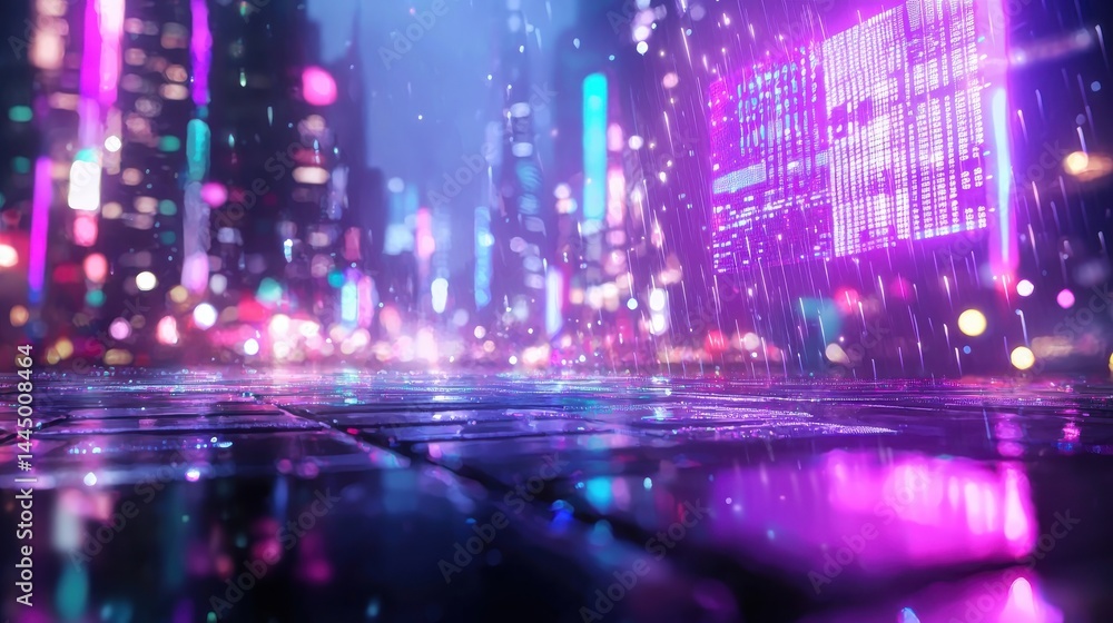 custom made wallpaper toronto digitalFuturistic Holographic Display Illuminating Wet Urban Street in Vibrant Neon Lights at Night