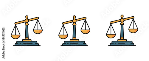 Three Golden Scales of Justice Icons Set